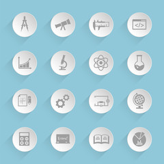 science icons on paper circles