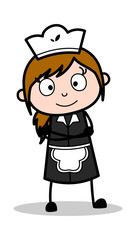 Standing with Smiling Face - Retro Cartoon Waitress Female Chef Vector Illustration