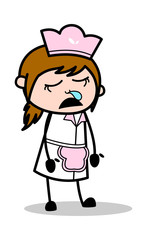 Running Nose While Sleeping - Retro Cartoon Waitress Female Chef Vector Illustration