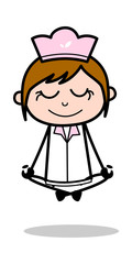 Doing Yoga - Retro Cartoon Waitress Female Chef Vector Illustration