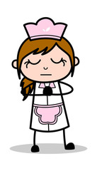 Doing Prayer - Retro Cartoon Waitress Female Chef Vector Illustration