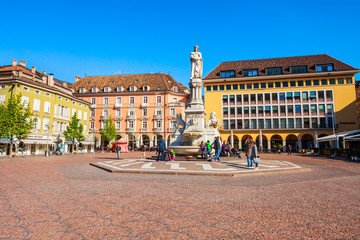 Waltherplatz main square in Bolzano - obrazy, fototapety, plakaty