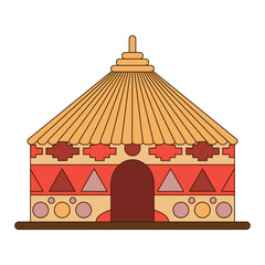 African national homes and dwellings. Huts in an African village. Flat line style. Vector illustration