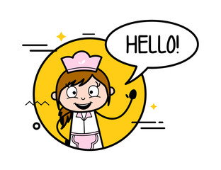Saying Hello - Retro Cartoon Waitress Female Chef Vector Illustration