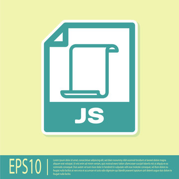 Green JS file document icon. Download js button icon isolated on yellow background. JS file symbol. Vector Illustration