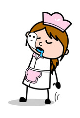 Soul Goes Out from Body - Retro Cartoon Waitress Female Chef Vector Illustration