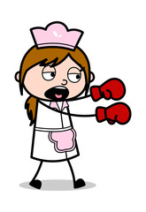 Punching - Retro Cartoon Waitress Female Chef Vector Illustration