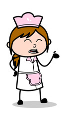 Talking with Hand Gesture - Retro Cartoon Waitress Female Chef Vector Illustration