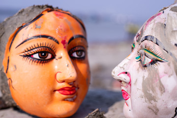 Indian Hindu Deity : Goddess after immersion of  Durga in river Ganga or Ganges