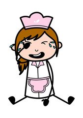 Weeping - Retro Cartoon Waitress Female Chef Vector Illustration