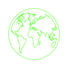 Green planet with outline continents map