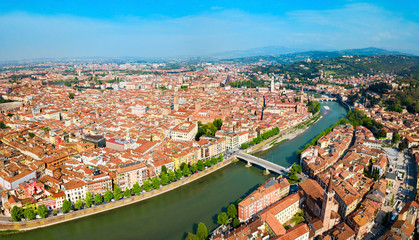 Naklejka premium Verona aerial panoramic view, Italy