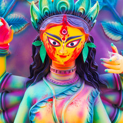 Fototapeta na wymiar Goddess Durga painted in colorful paint for Durga Puja Festival