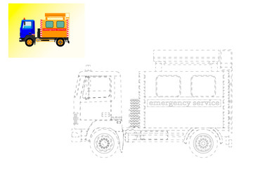 Coloring. Simple educational game for children. Vector illustration of a service car.