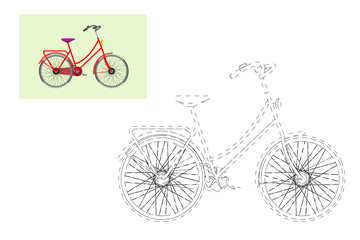 Coloring. Simple educational game for children. Vector illustration of a bicycle.