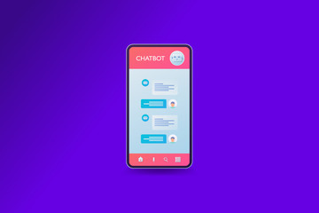 Chatbot and human conversation on smartphone screen,  online robot assistant concept, vector web banner.