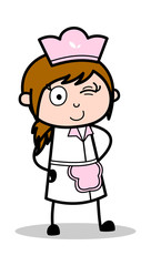 Winking Eye - Retro Cartoon Waitress Female Chef Vector Illustration