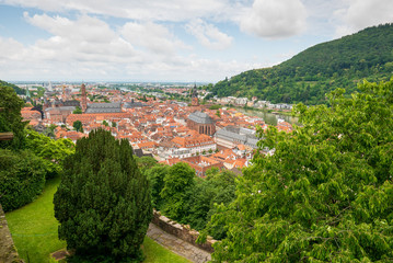 Fototapeta na wymiar Heidelberg's old city centre from the castle above
