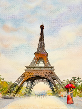 Paris european city landscape. France, eiffel tower.