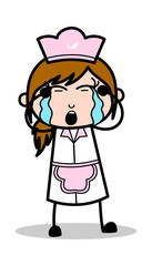 Crying - Retro Cartoon Waitress Female Chef Vector Illustration