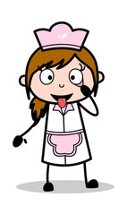 Showing Tongue and Eye for Medical Checkup - Retro Cartoon Waitress Female Chef Vector Illustration