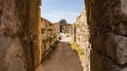  The Palace at the old roman citadel in Amman, Jordan. Historic site from the Neolithic period in...