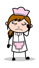 Constipation - Retro Cartoon Waitress Female Chef Vector Illustration