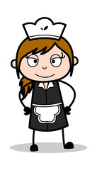 Smiling Face - Retro Cartoon Waitress Female Chef Vector Illustration