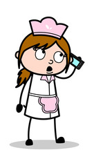 Talking on Phone - Retro Cartoon Waitress Female Chef Vector Illustration