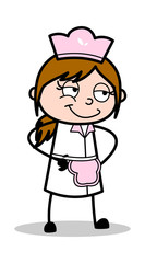 Cute Smiling Face - Retro Cartoon Waitress Female Chef Vector Illustration