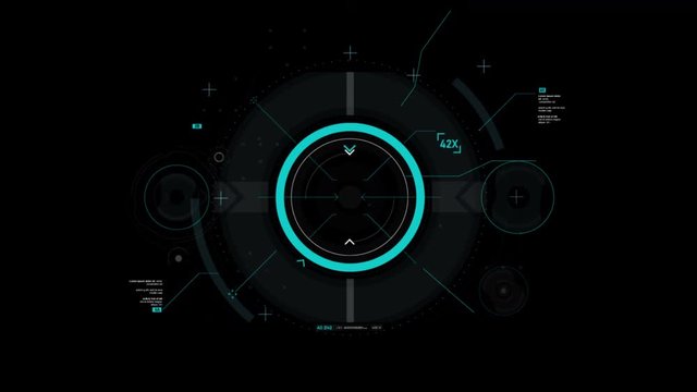 Target pointer and Futuristic user interface HUD GUI digital text number element for cyber technology concept with shallow depth of field dark and grain processed - Powered by Adobe