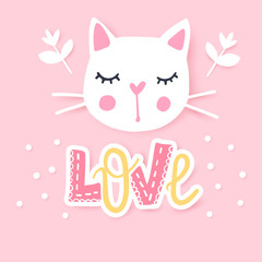 Obraz na płótnie Canvas Cute cat vector illustration. Girly kittens. Fashion Cat's face.