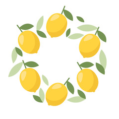 Minimal summer lemon frame. Tropical fruit. Banner, poster template. Healthy food concept.