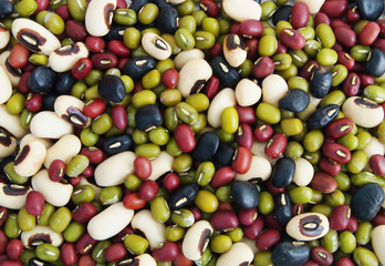 Various colorful dried legumes beans mixed