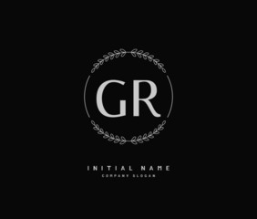 G R GR Beauty vector initial logo, handwriting logo of initial signature, wedding, fashion, jewerly, boutique, floral and botanical with creative template for any company or business.