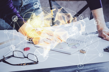 Man with multi exposure brain theme icons.
