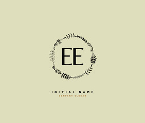 E EE Beauty vector initial logo, handwriting logo of initial signature, wedding, fashion, jewerly, boutique, floral and botanical with creative template for any company or business.