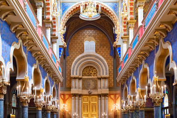 Fototapeta na wymiar Prague, Czech Republic, 20 June 2019 - View from the interior of Jerusalem Jubilee Synagogue in Prague, Czech Republic