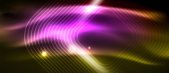 Obraz premium Neon square shapes lines on glowing light background
