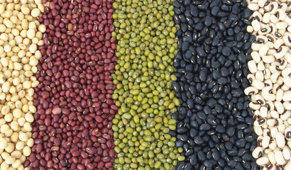 Soy and many kind of beans as background