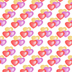 White background, love theme. Seamless pattern with colorful hearts. 