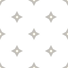 Seamless pattern with shurikens. Ninja weapon. Samurai equipment. Cartoon style. Vector illustration for design, web, wrapping paper, fabric, wallpaper.