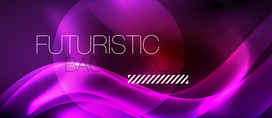 Neon color wave lines abstract background, magic techno futuristic light