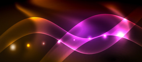 Neon color wave lines abstract background, magic techno futuristic light