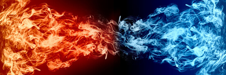 Abstract Fire and Ice element against (vs) each other background. Heat and Cold concept