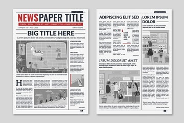 Newspaper layout. News column articles newsprint magazine design. Brochure newspaper sheets. Editorial journal vector template