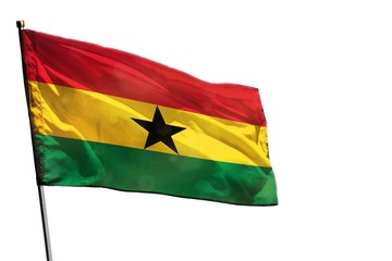 Fluttering Ghana flag on clear white background isolated.