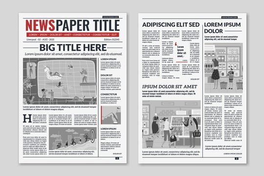 Newspaper layout. News column articles newsprint magazine design. Brochure newspaper sheets. Editorial journal vector template