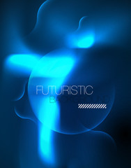 Neon glowing wave lines, blue hi-tech futuristic abstract background template