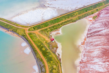 Potassium salt waste bank, aerial landscape. Ecological disaster - Powered by Adobe